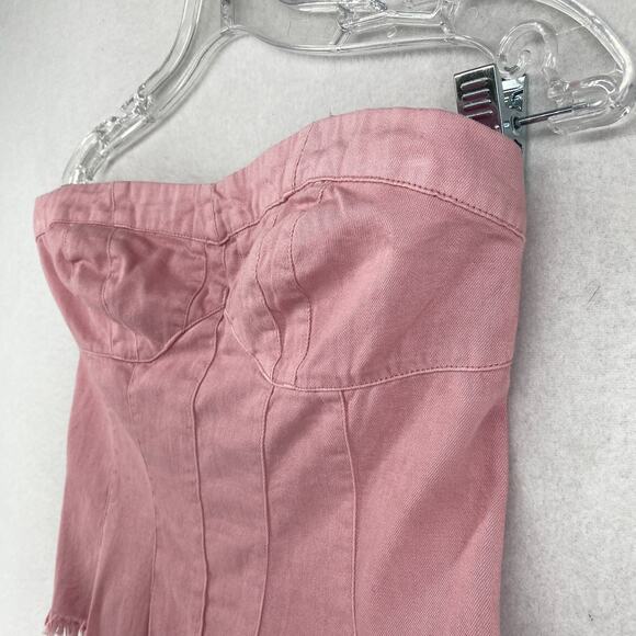 FREE PEOPLE Top S Better Days Tube Corset Smocked Frayed Cropped Cotton Pink NEW - Picture 6 of 16